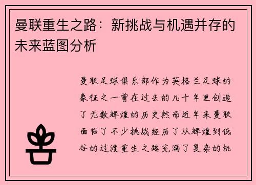 曼联重生之路：新挑战与机遇并存的未来蓝图分析